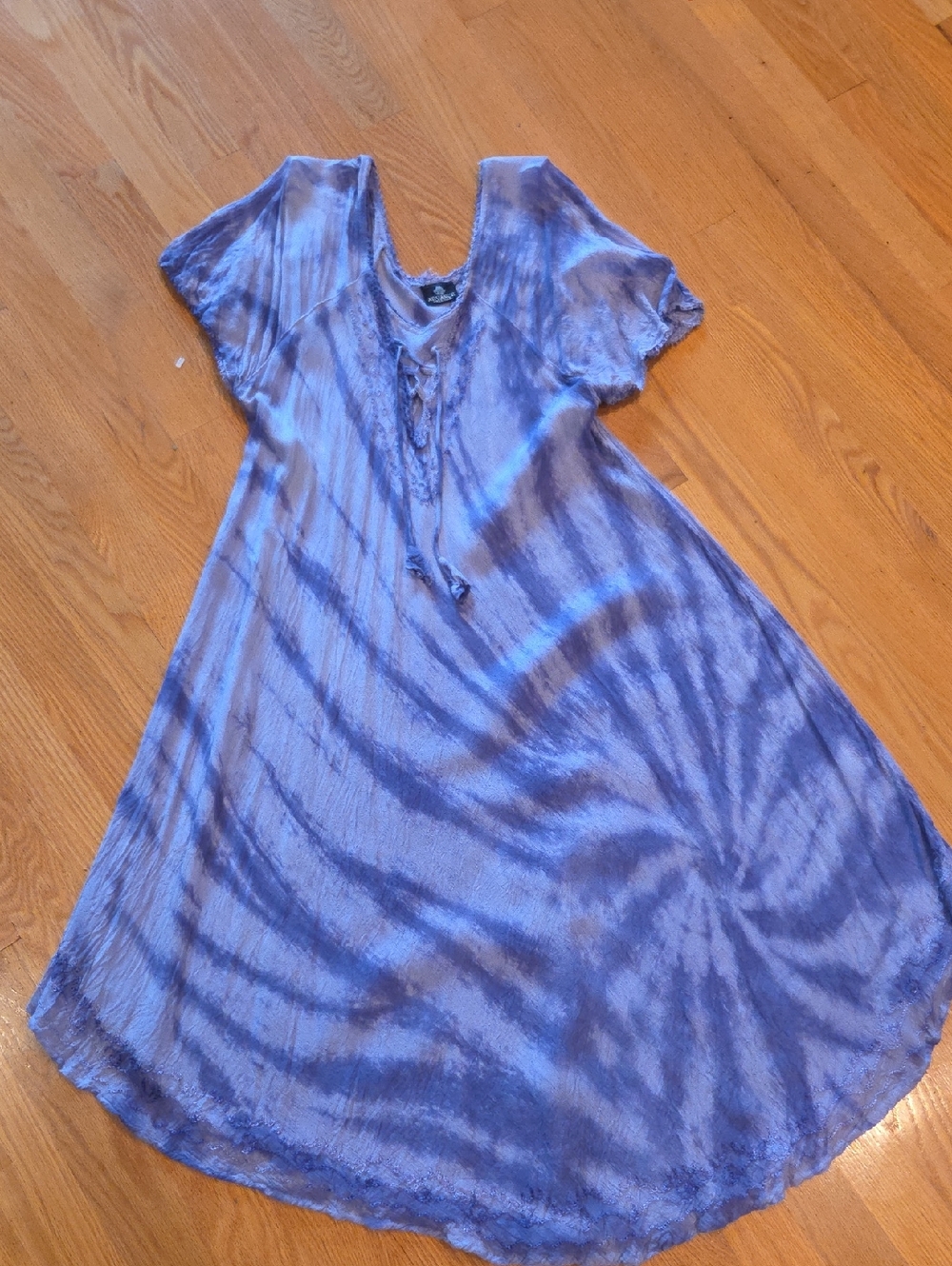 Tie-Dye Lace-Up Midi Dress in Blue - Women's Casual A-Line